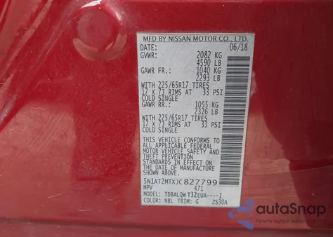 2018 Nissan Rogue Sv z USA, uszkodzony, nr VIN 5N1AT2MTXJC827799